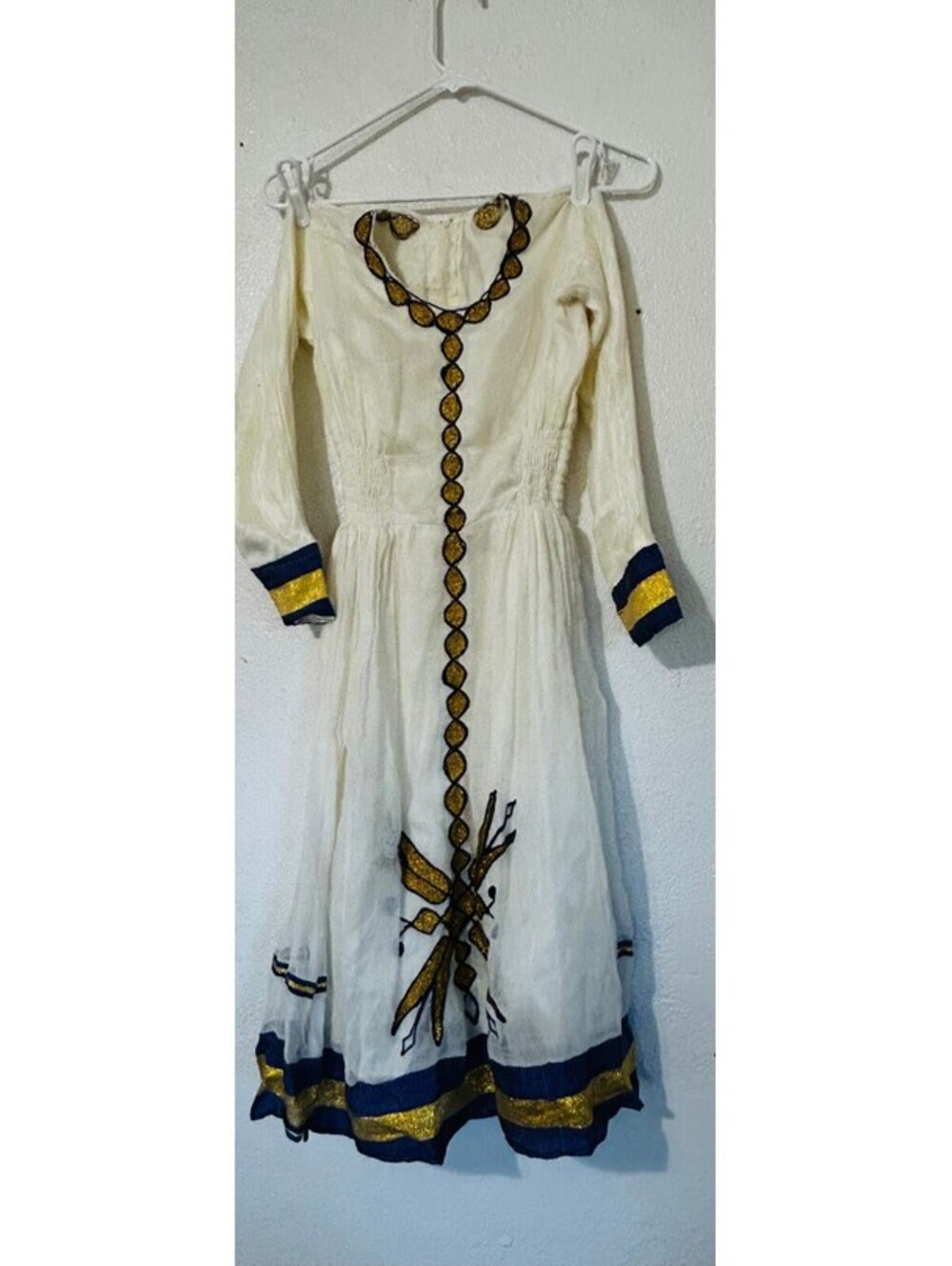 Ethiopian Habesha Kemis Dress Kids Girls Gold Embroidery Scarf Netela Est 8-12